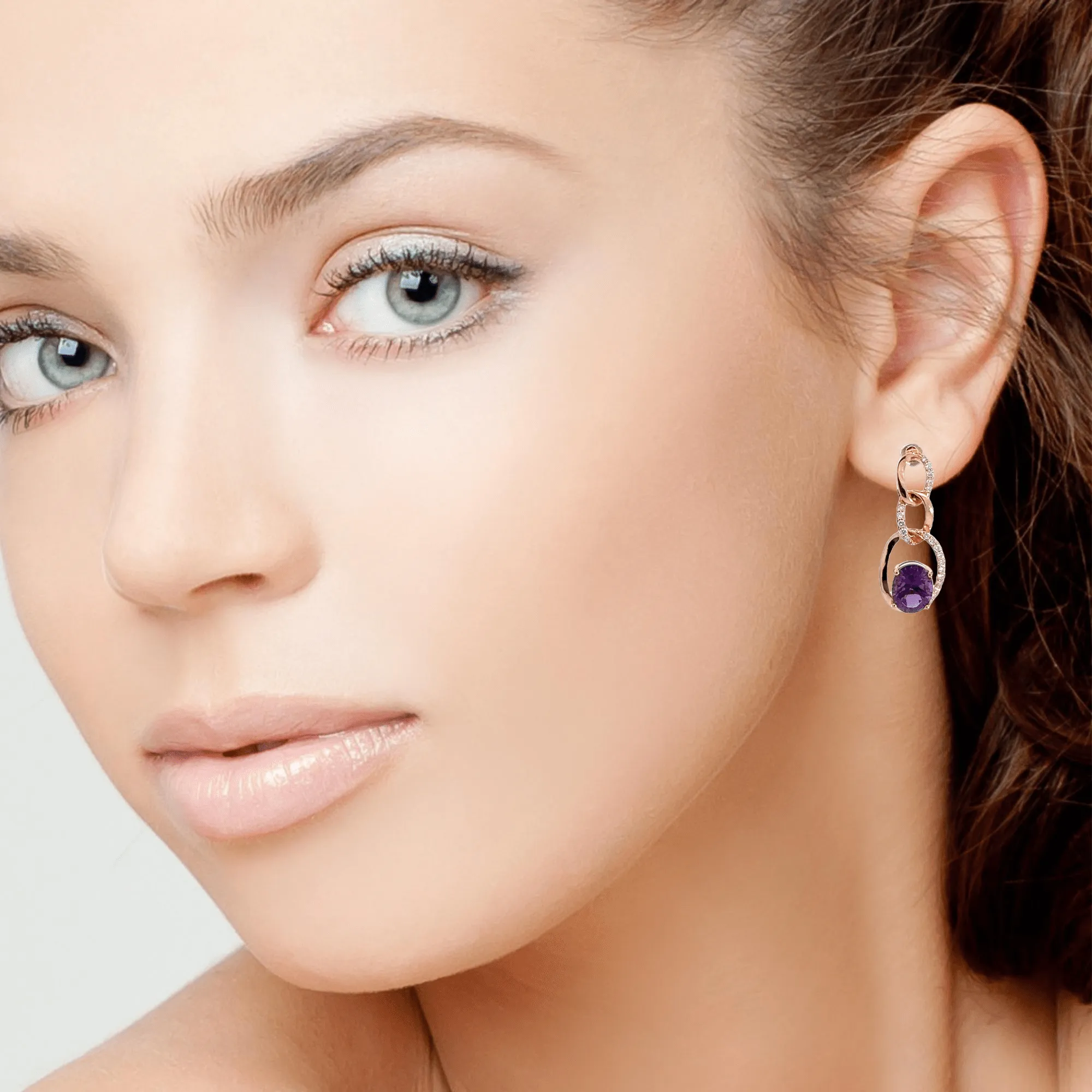 Baikalla™ 18k Rose Gold Amethyst and Diamond Dangle Earrings