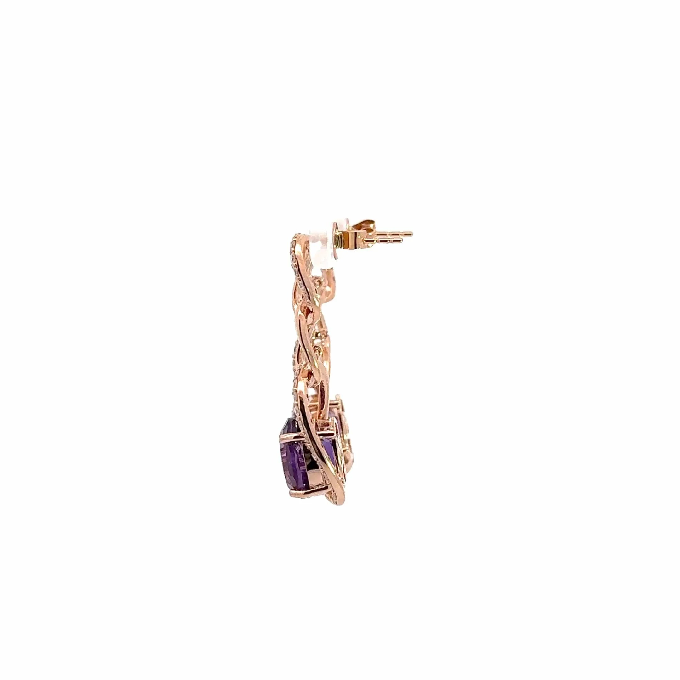 Baikalla™ 18k Rose Gold Amethyst and Diamond Dangle Earrings