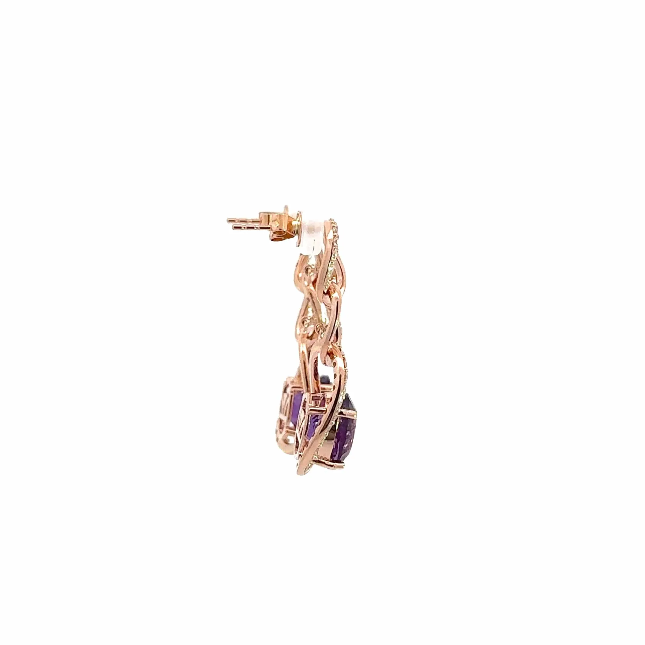 Baikalla™ 18k Rose Gold Amethyst and Diamond Dangle Earrings