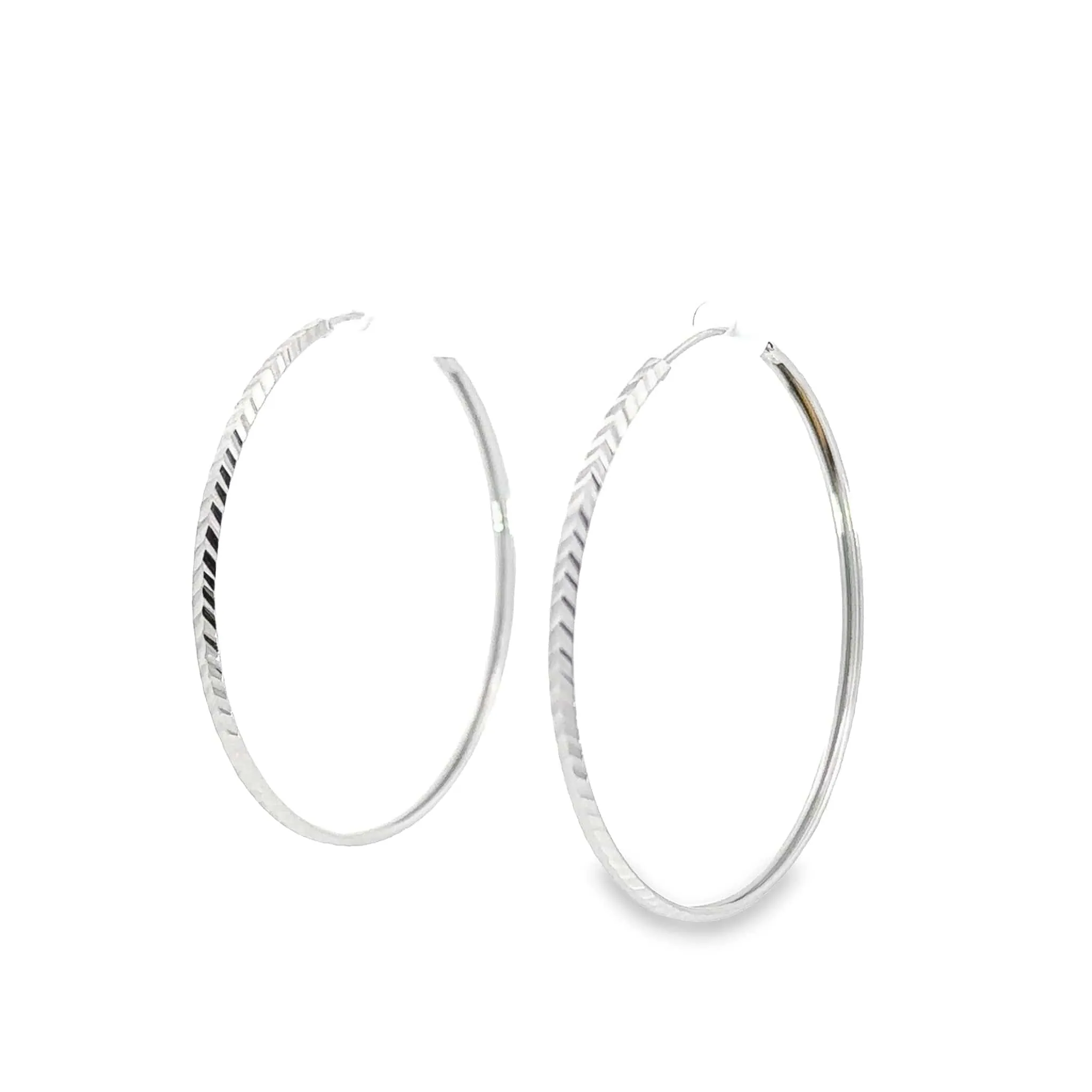 Baikalla 18k White Gold Dangle Diamond Cut Hoop Earrings