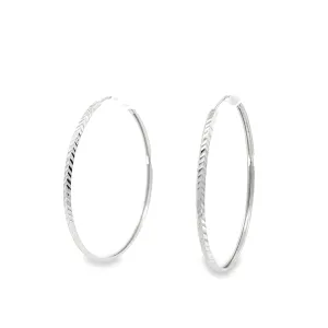 Baikalla 18k White Gold Dangle Diamond Cut Hoop Earrings