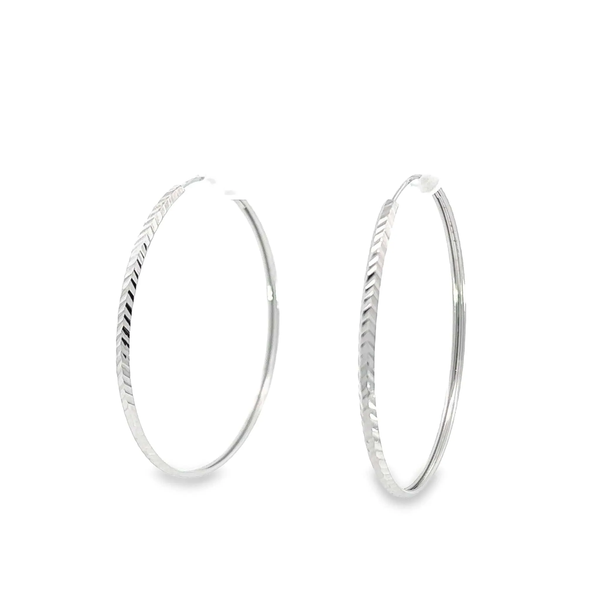 Baikalla 18k White Gold Dangle Diamond Cut Hoop Earrings