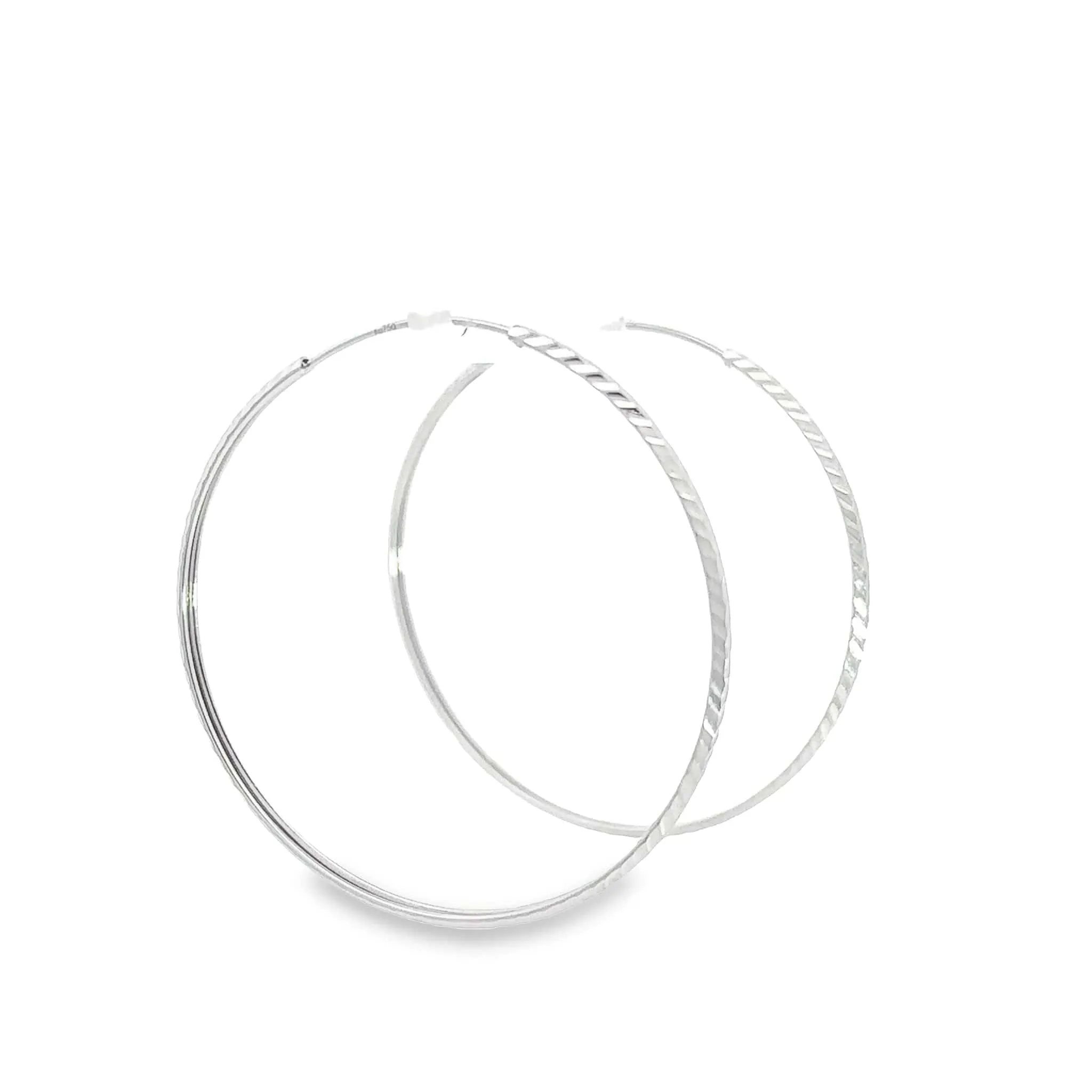 Baikalla 18k White Gold Dangle Diamond Cut Hoop Earrings