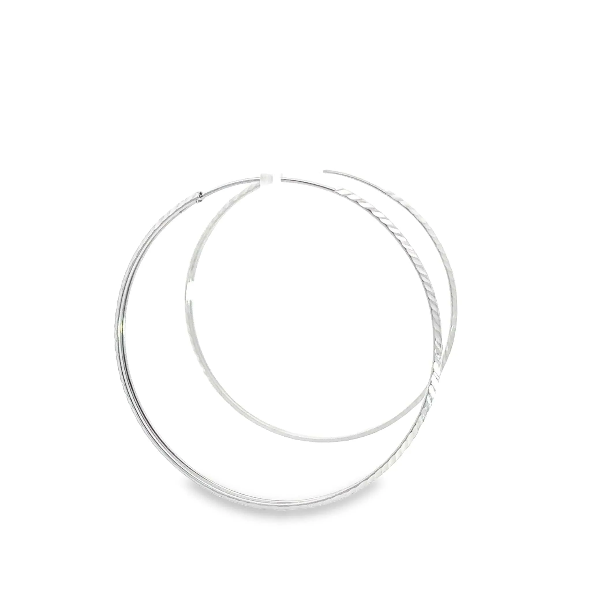 Baikalla 18k White Gold Dangle Diamond Cut Hoop Earrings