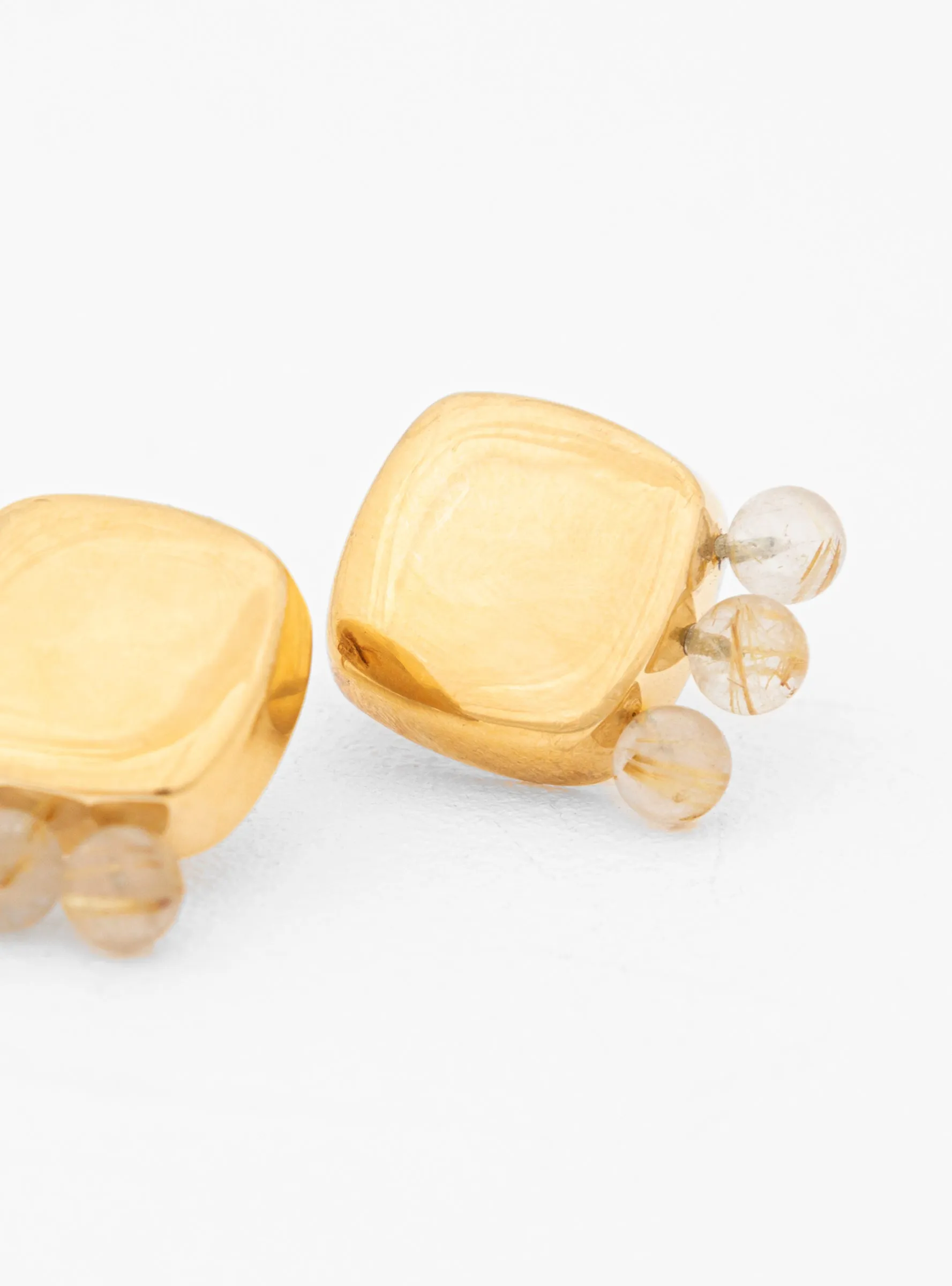 Beaded Button Sphere Earrings Bronze Rutilated Quartz