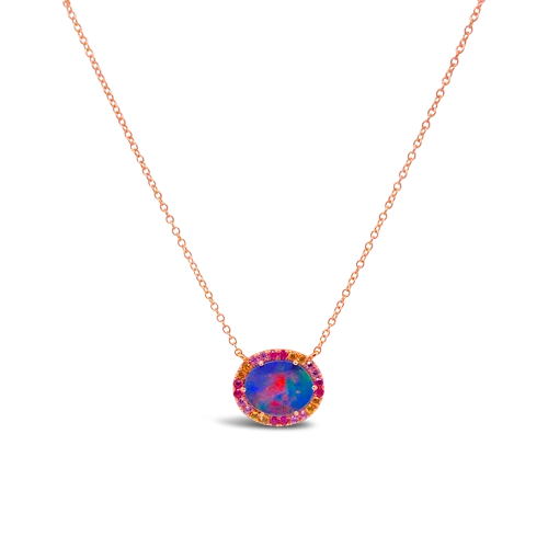 Black Opal Doublet with Rubies & Pink Sapphires Pendant