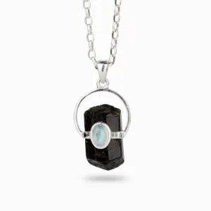 Black Tourmaline & Rainbow Moonstone Necklace