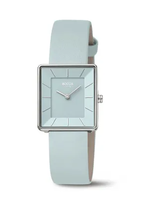 BOCCIA TITANIUM SQUARE CASE ICE BLUE LEATHER BAND & DIAL 3351-02