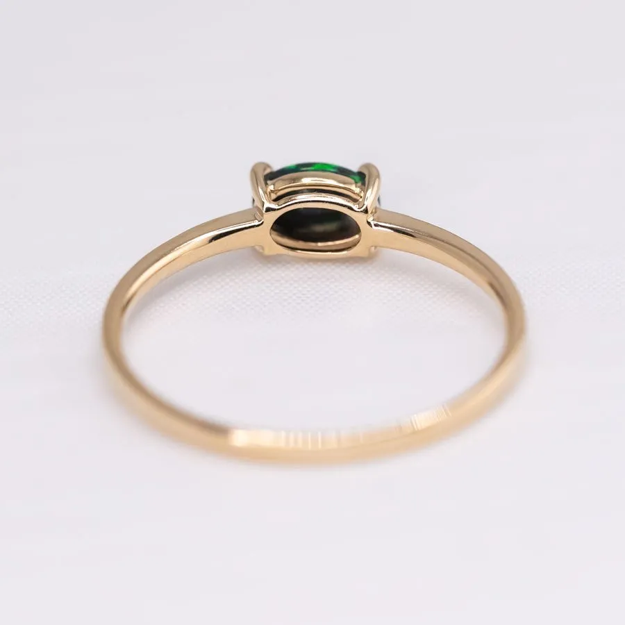 Bright Black Opal Band Engagement Ring 18K Yellow Gold