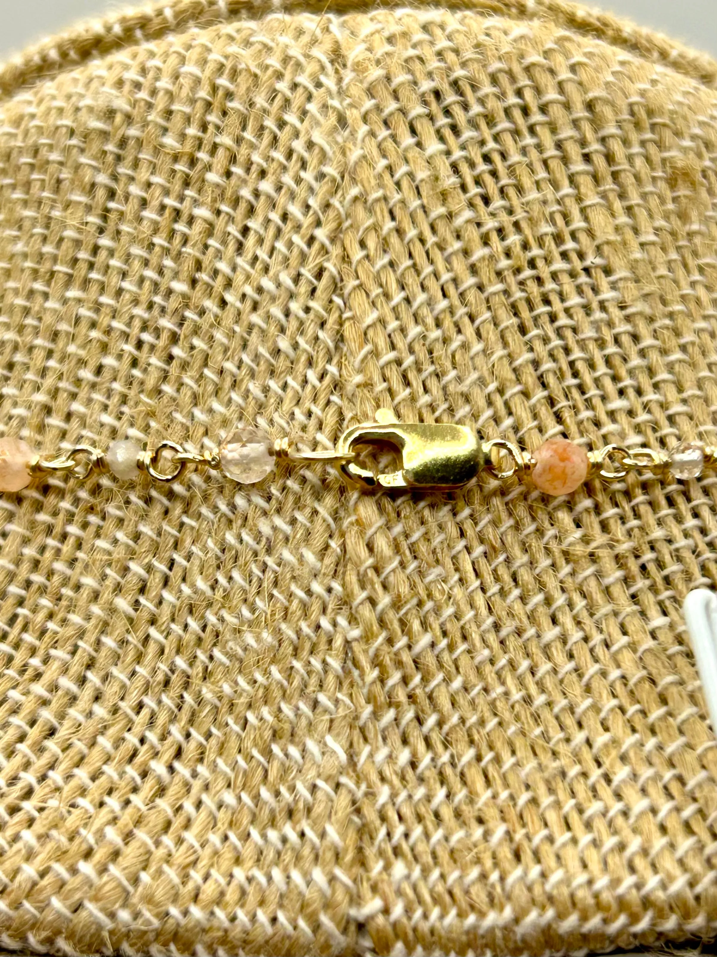 Carnelian Flower Pendant with Sunstone & Moonstone 14k Gold Fill Chain Link Gemstone Wire Wrapped Necklace