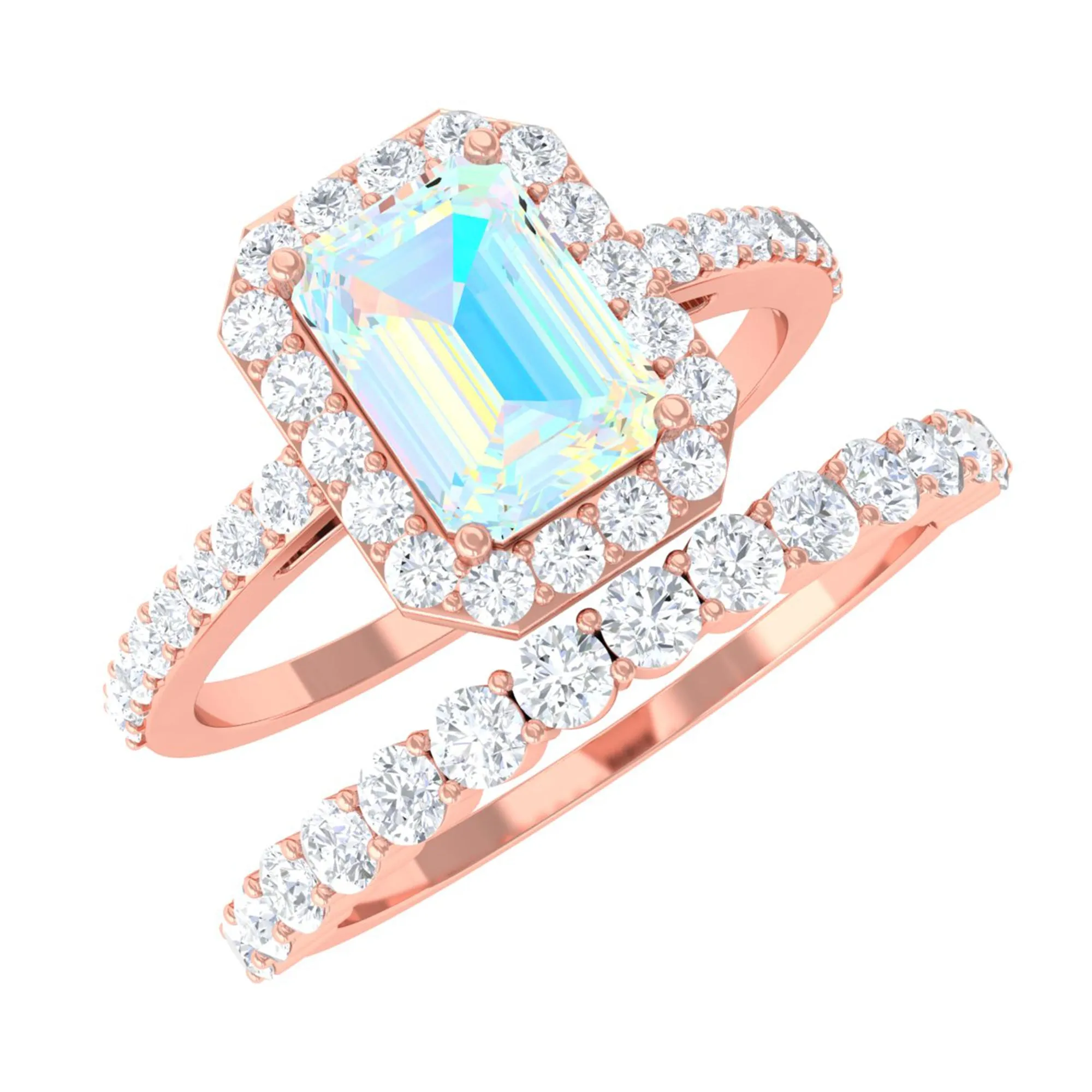 Certified Ethiopian Opal and Moissanite Stackable Ring Set