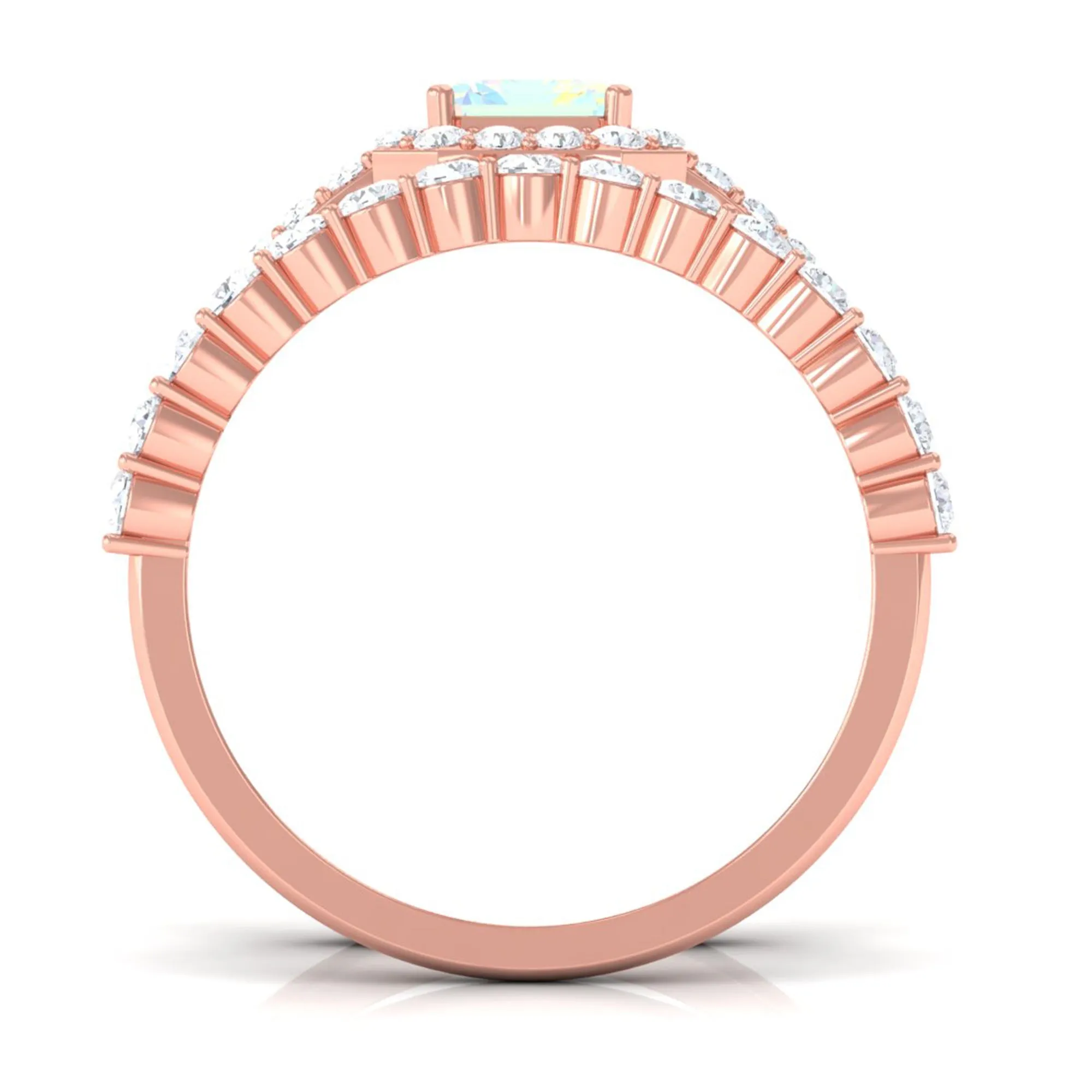 Certified Ethiopian Opal and Moissanite Stackable Ring Set