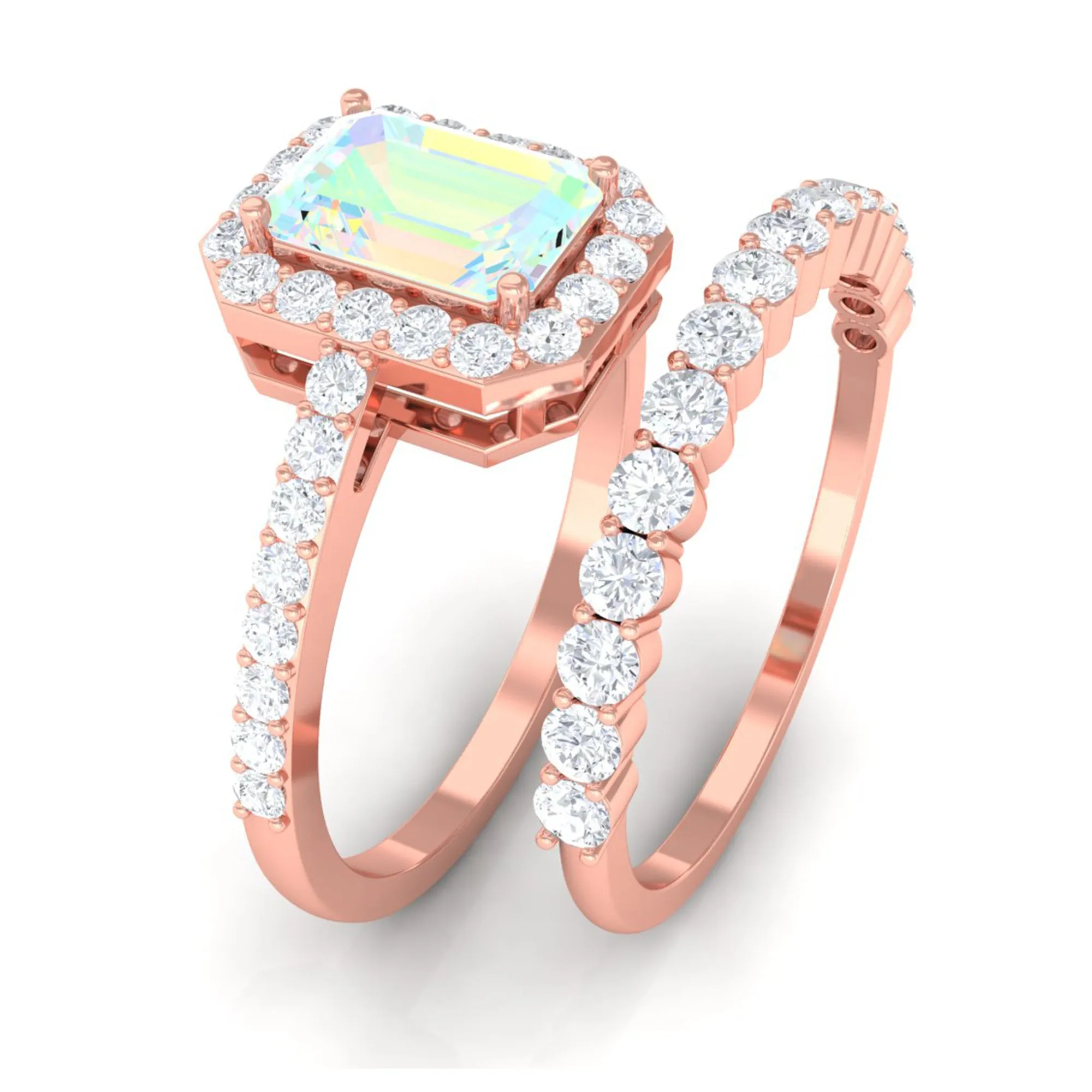 Certified Ethiopian Opal and Moissanite Stackable Ring Set