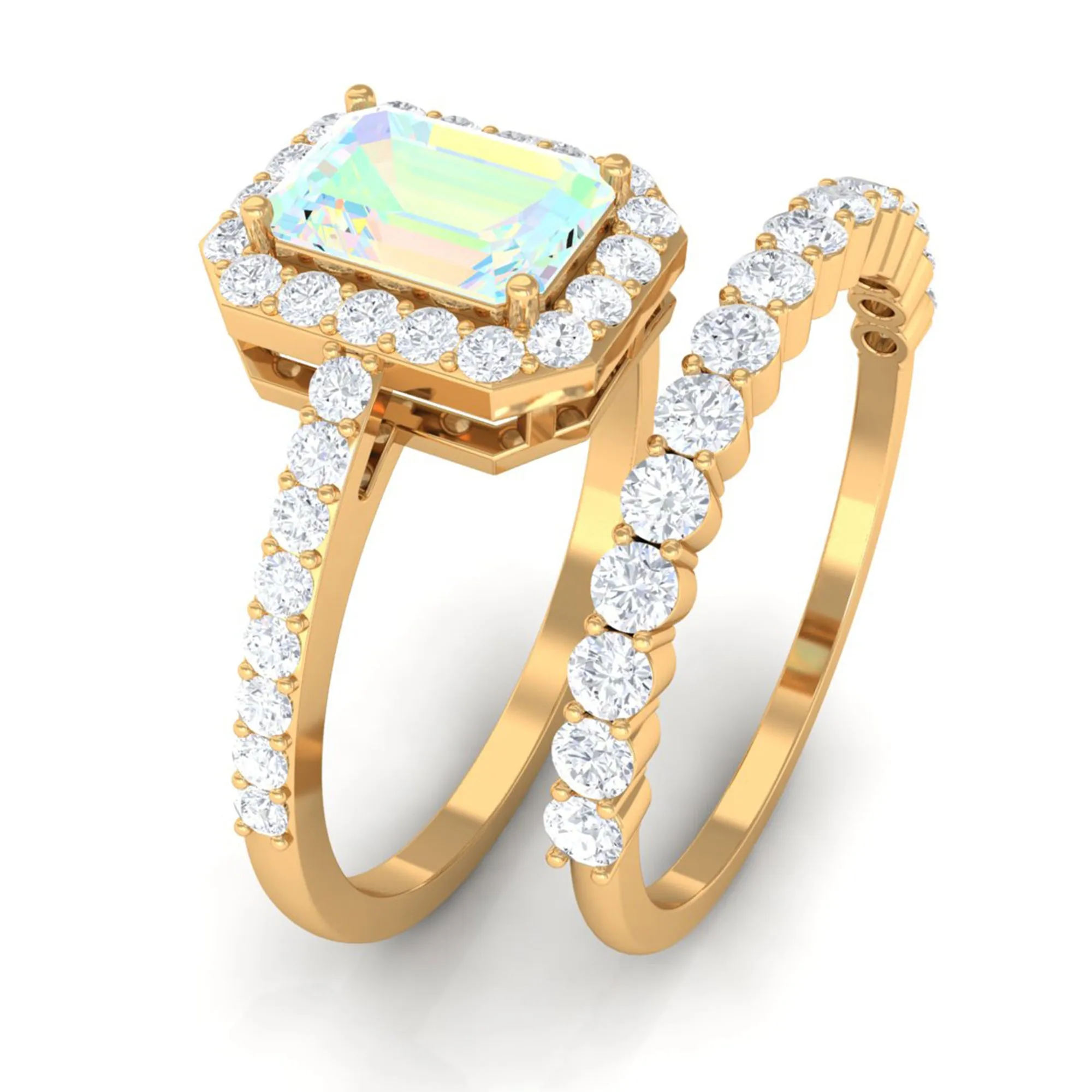Certified Ethiopian Opal and Moissanite Stackable Ring Set