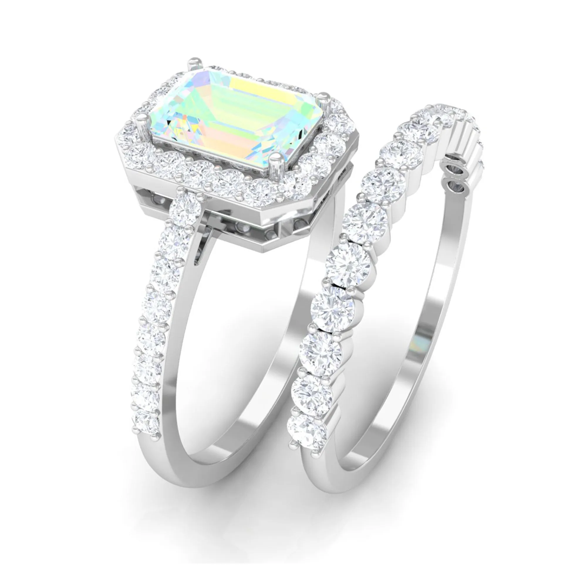 Certified Ethiopian Opal and Moissanite Stackable Ring Set