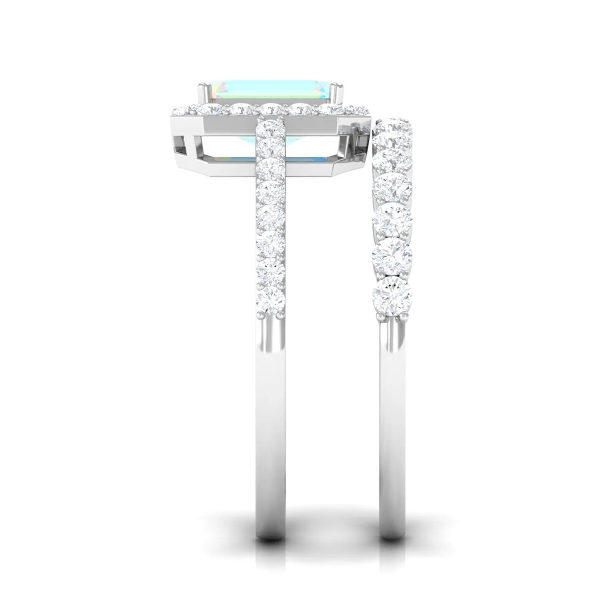 Certified Ethiopian Opal and Moissanite Stackable Ring Set
