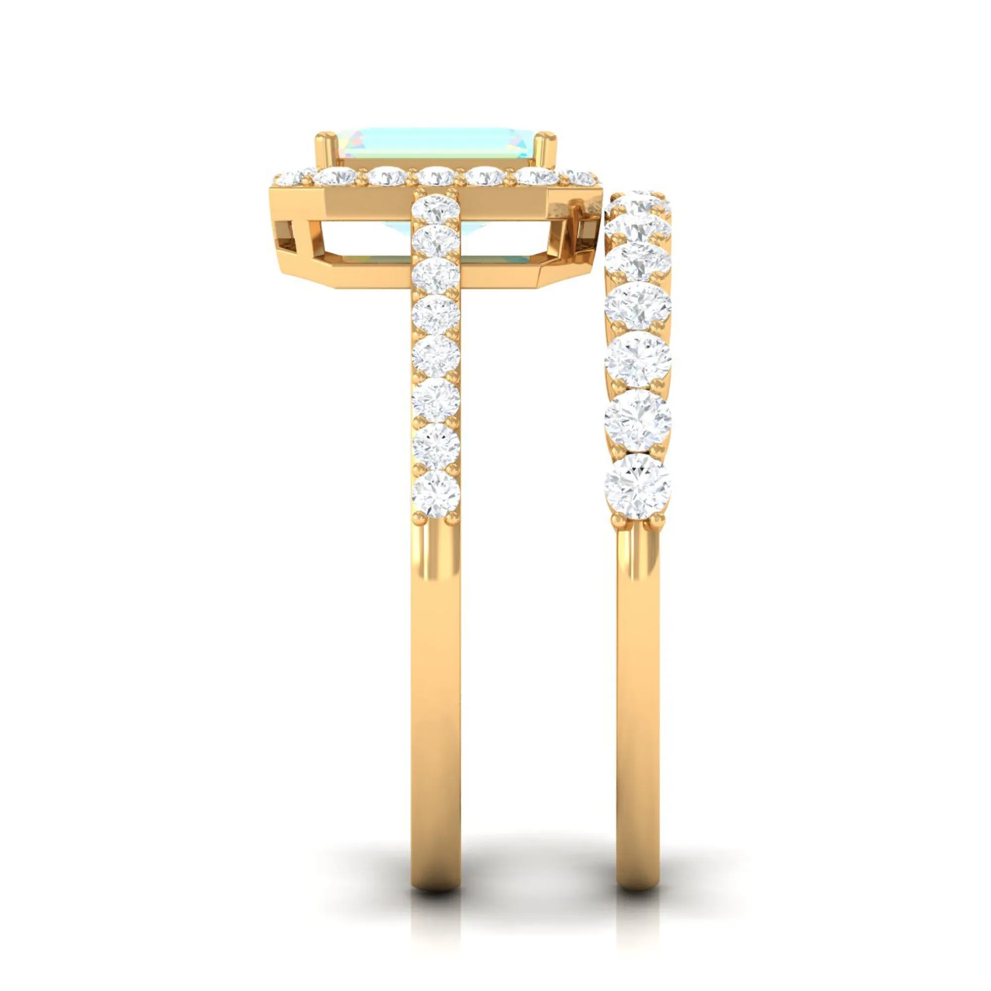 Certified Ethiopian Opal and Moissanite Stackable Ring Set
