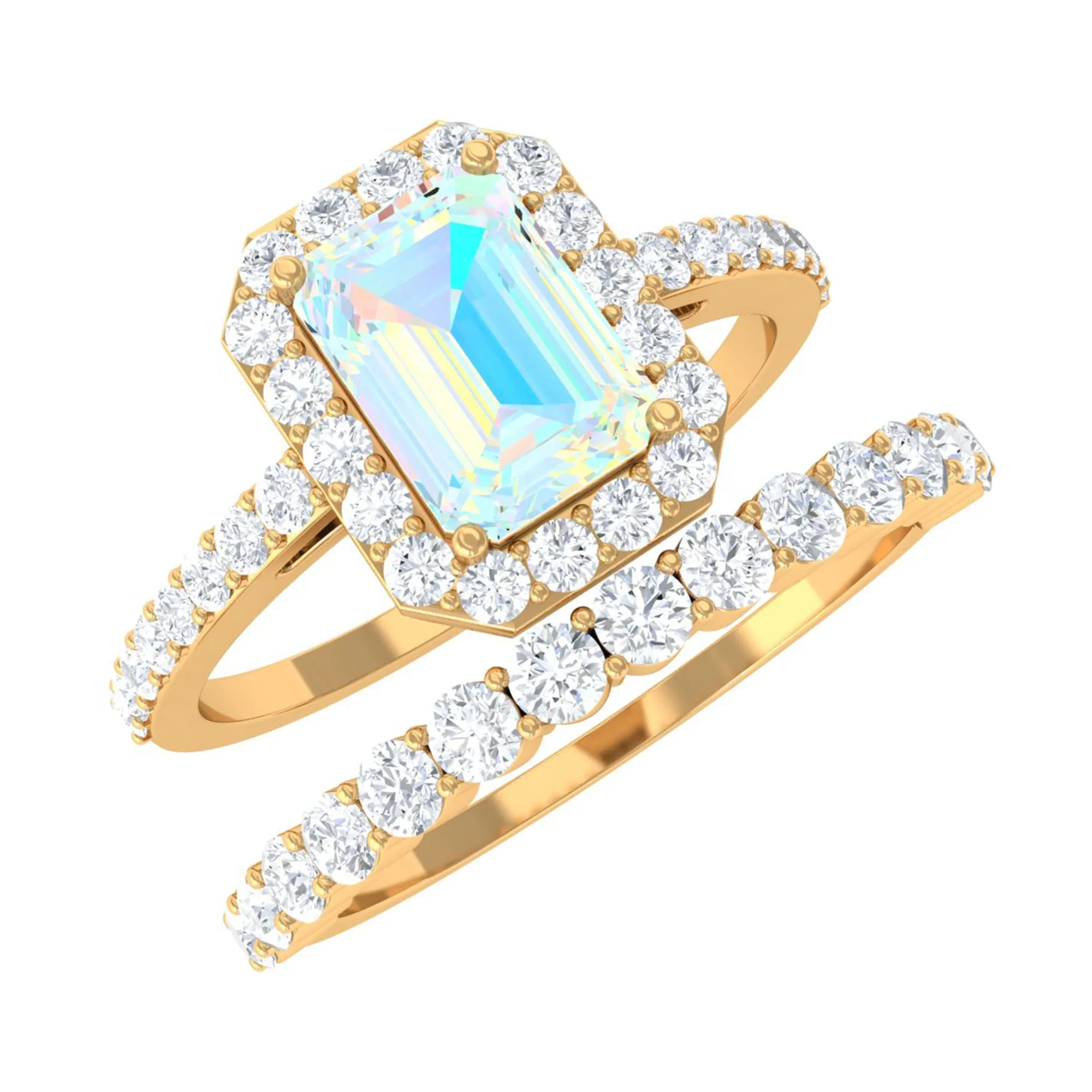 Certified Ethiopian Opal and Moissanite Stackable Ring Set