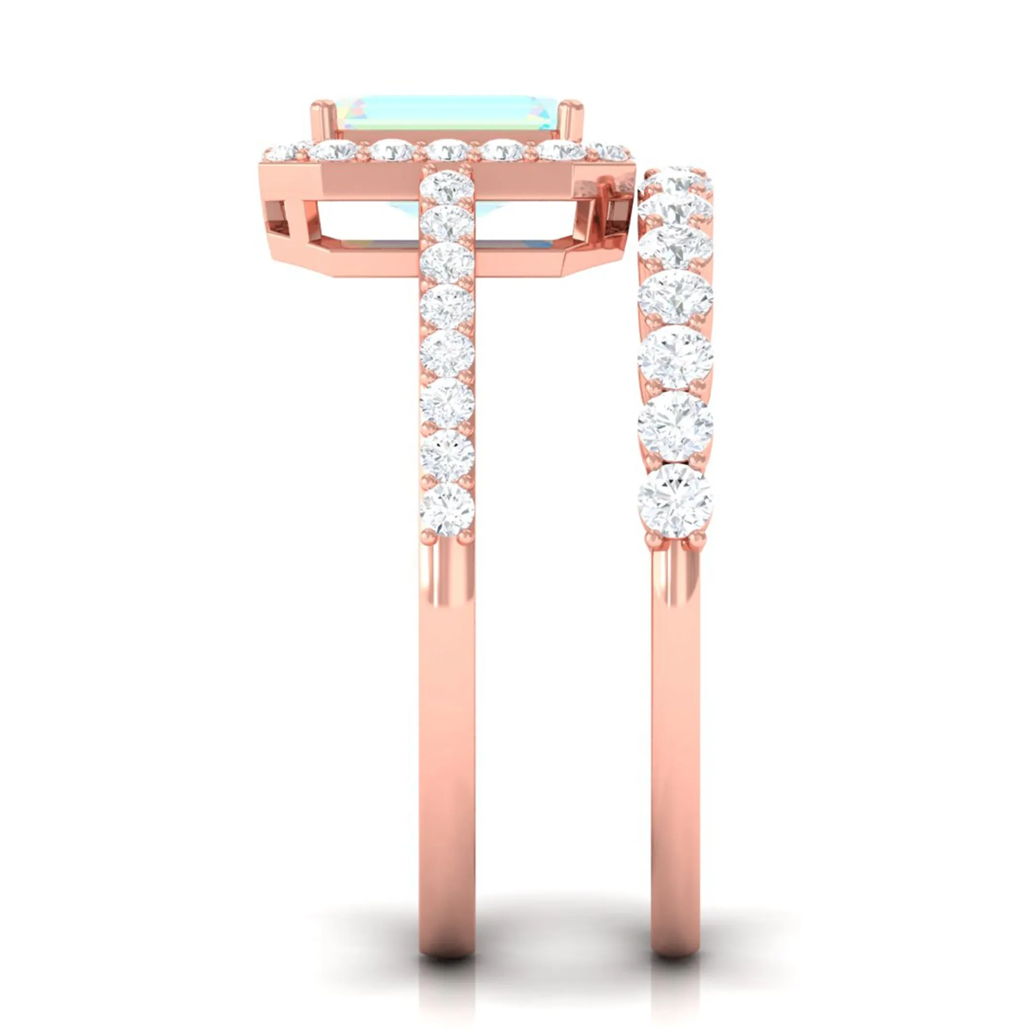 Certified Ethiopian Opal and Moissanite Stackable Ring Set