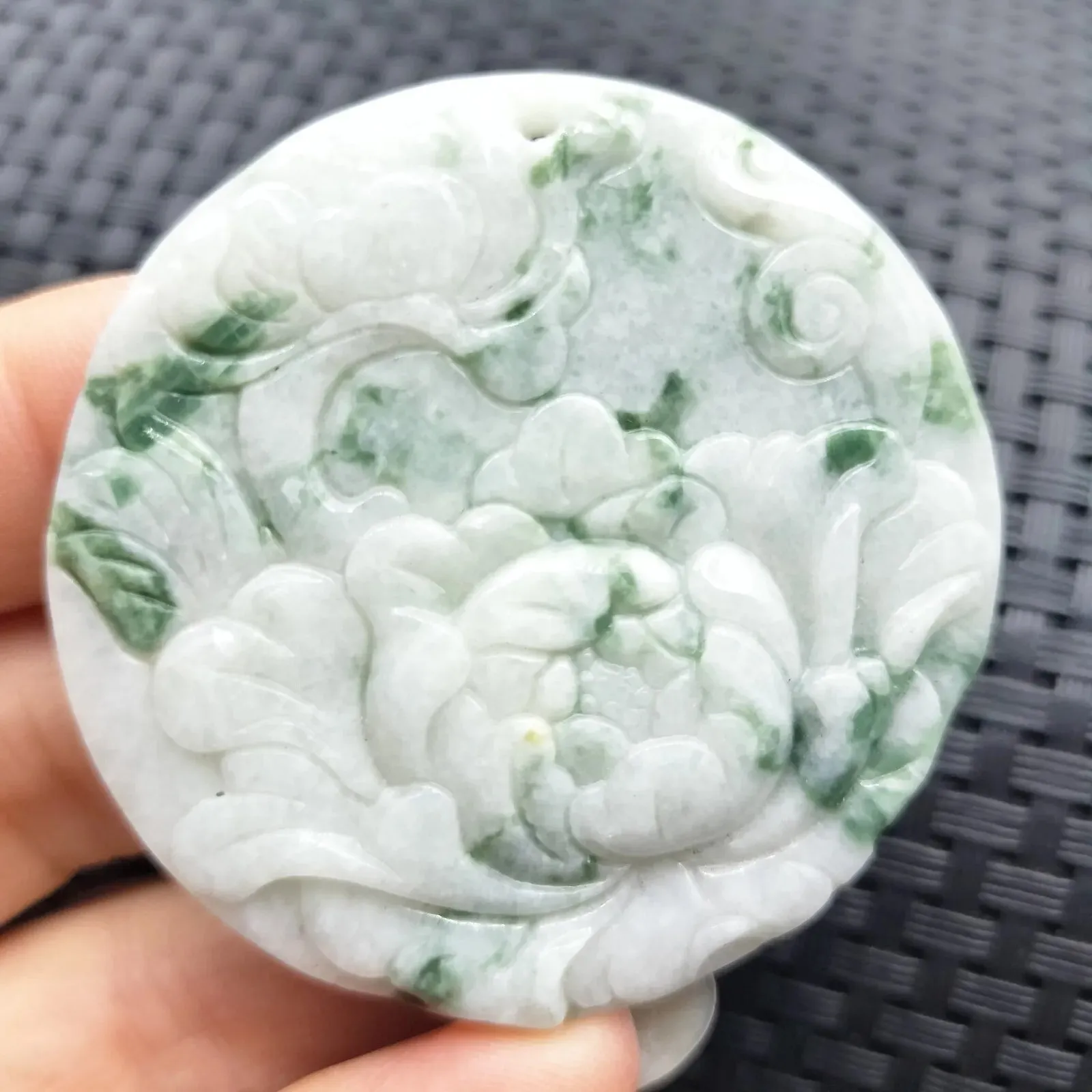 Certified Green Floral Natural Type A Jade Jadeite Carved Flower Pendant