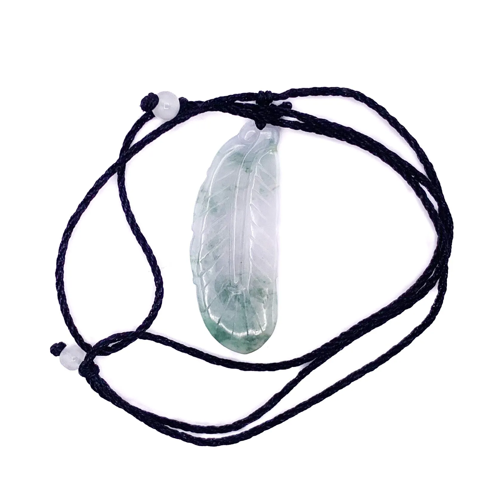 Certified Green Lavender Natural Type A Jade Jadeite Carved Feather Pendant