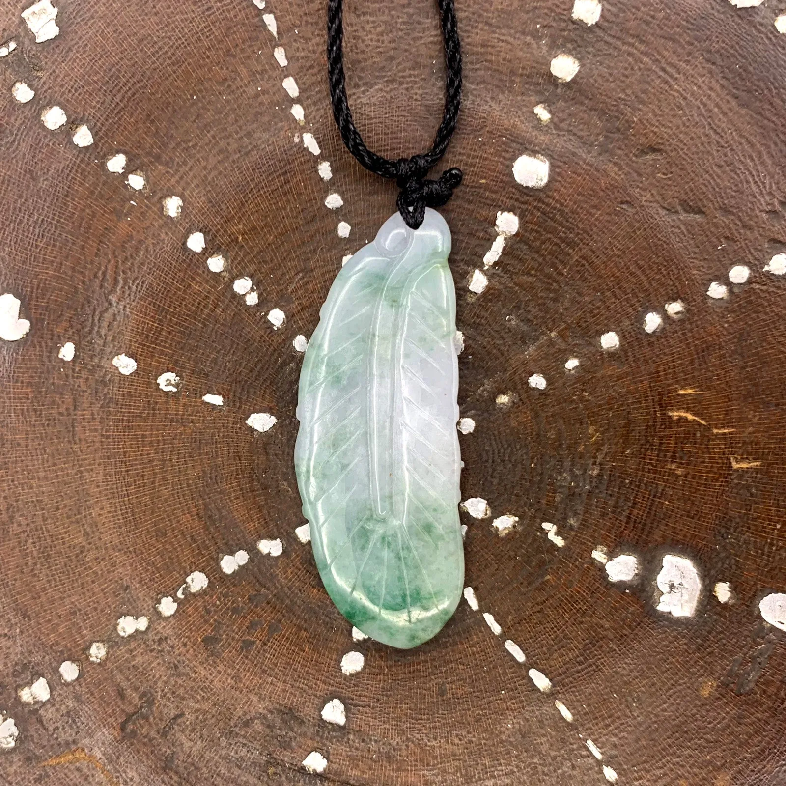 Certified Green Lavender Natural Type A Jade Jadeite Carved Feather Pendant