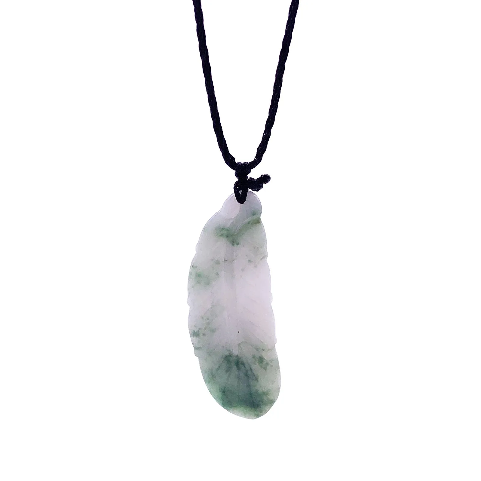 Certified Green Lavender Natural Type A Jade Jadeite Carved Feather Pendant