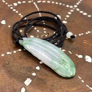 Certified Green Lavender Natural Type A Jade Jadeite Carved Feather Pendant