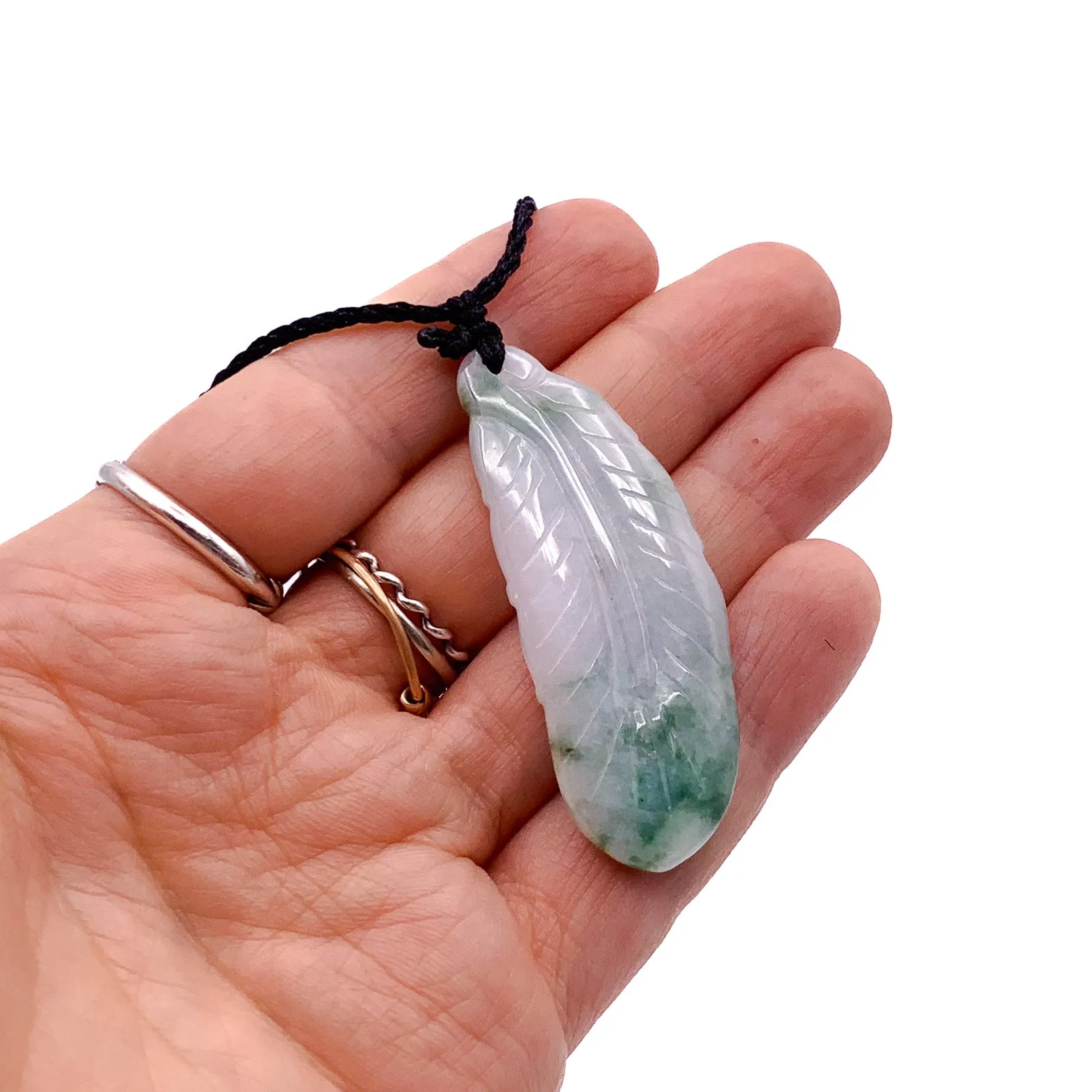 Certified Green Lavender Natural Type A Jade Jadeite Carved Feather Pendant