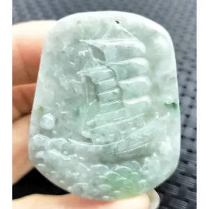 Certified Green Lavender Natural Type A Jadeite Carved Ship Bird Pendant