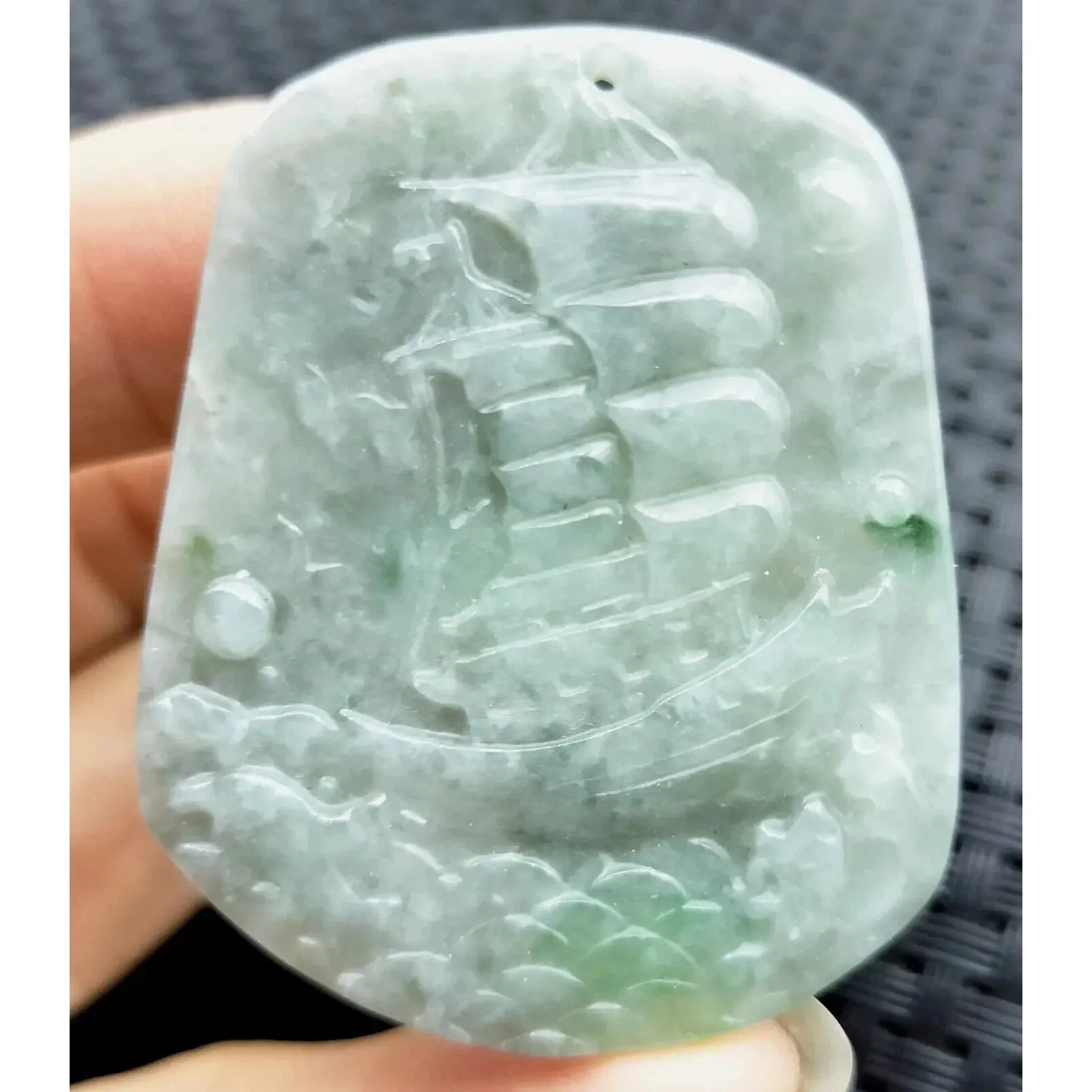 Certified Green Lavender Natural Type A Jadeite Carved Ship Bird Pendant