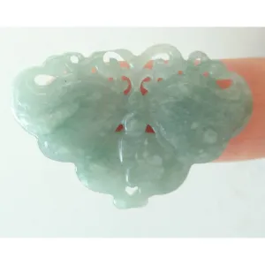 Certified Green Natural A Jade Jadeite Carved Butterfly Ruyi Pendant