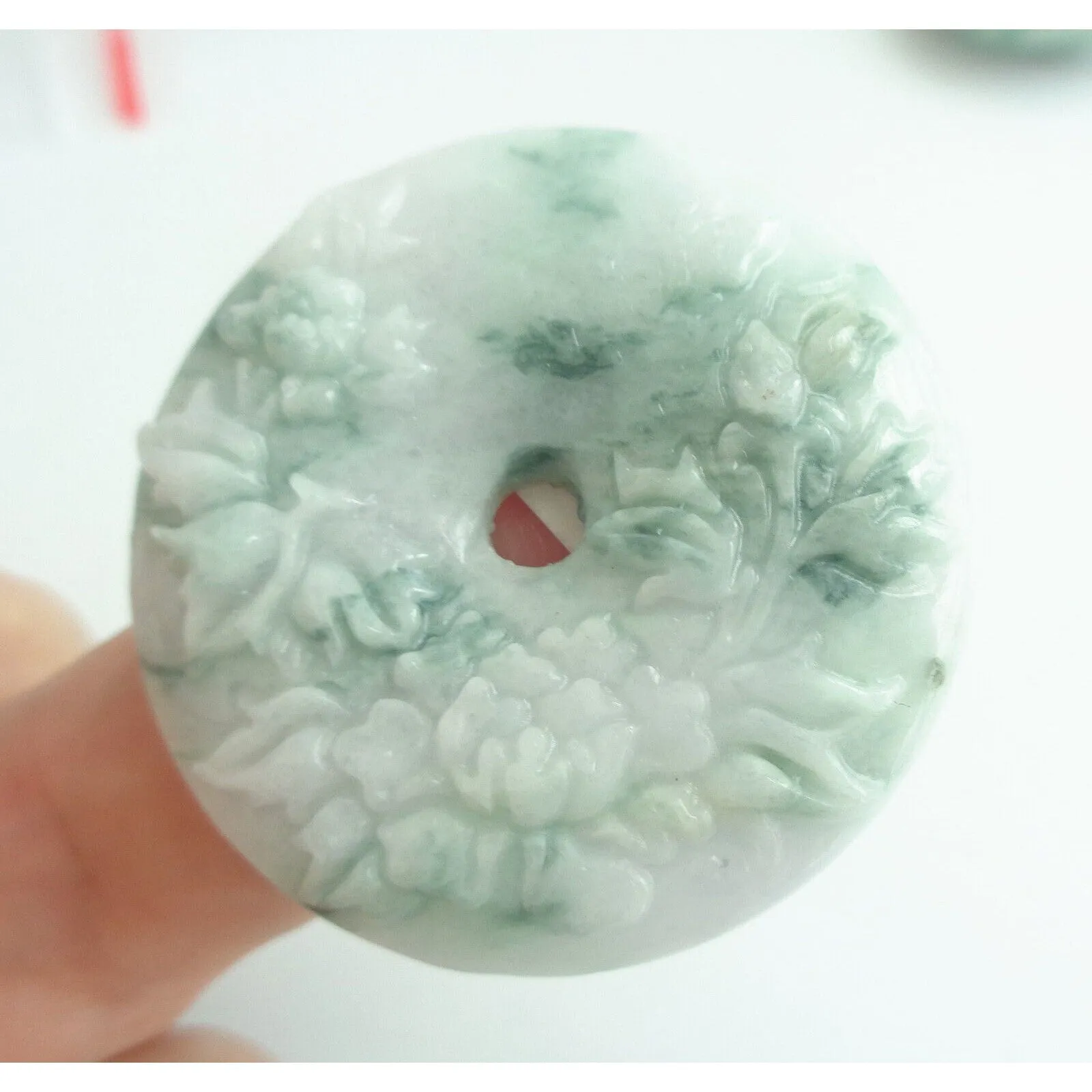 Certified Green Natural A Jadeite Pendant Orchid Flower Circle Donut Pendant