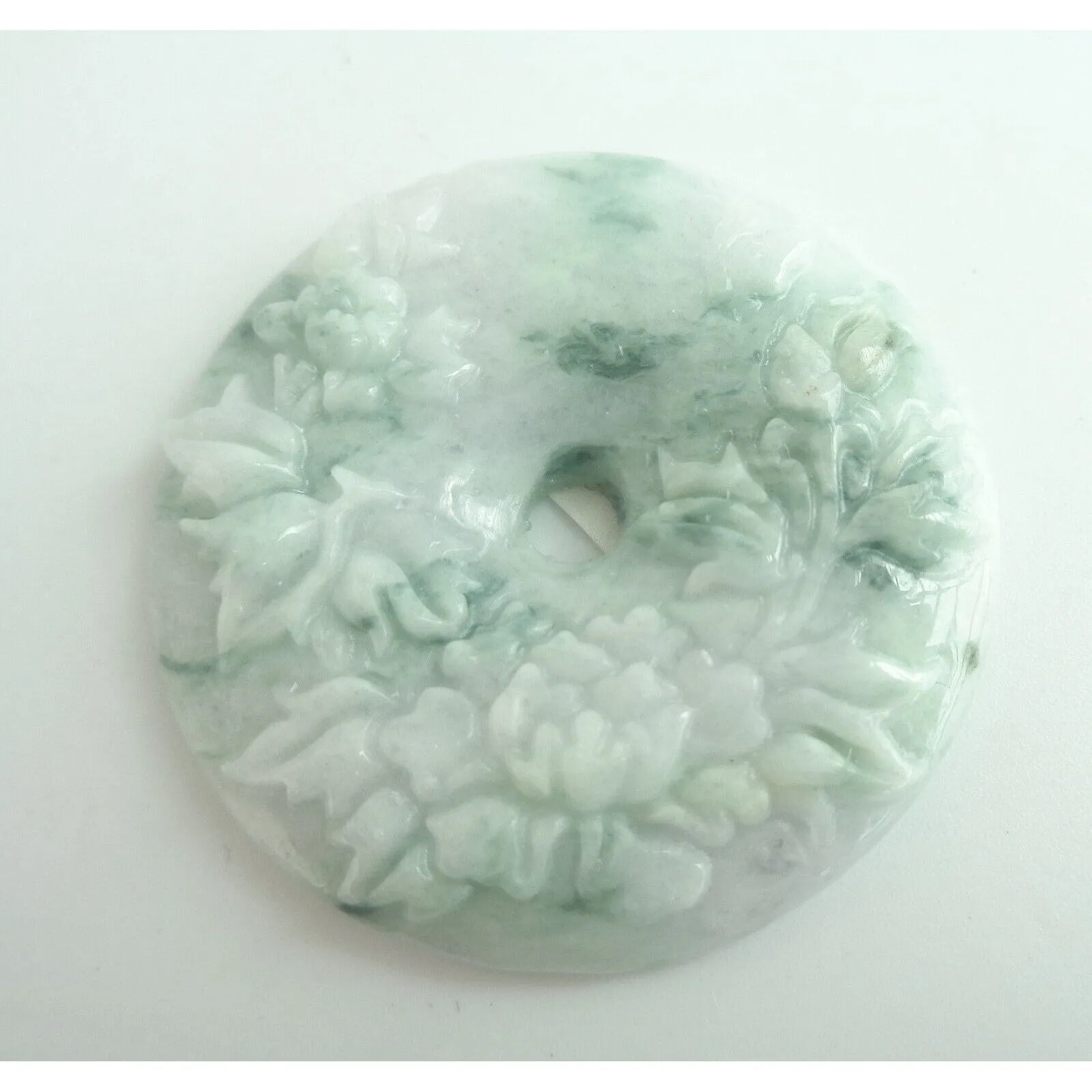 Certified Green Natural A Jadeite Pendant Orchid Flower Circle Donut Pendant