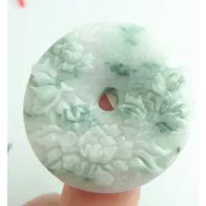 Certified Green Natural A Jadeite Pendant Orchid Flower Circle Donut Pendant