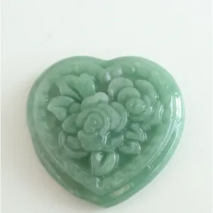 Certified Green Natural Jade Jadeite Carved Flower Pendant