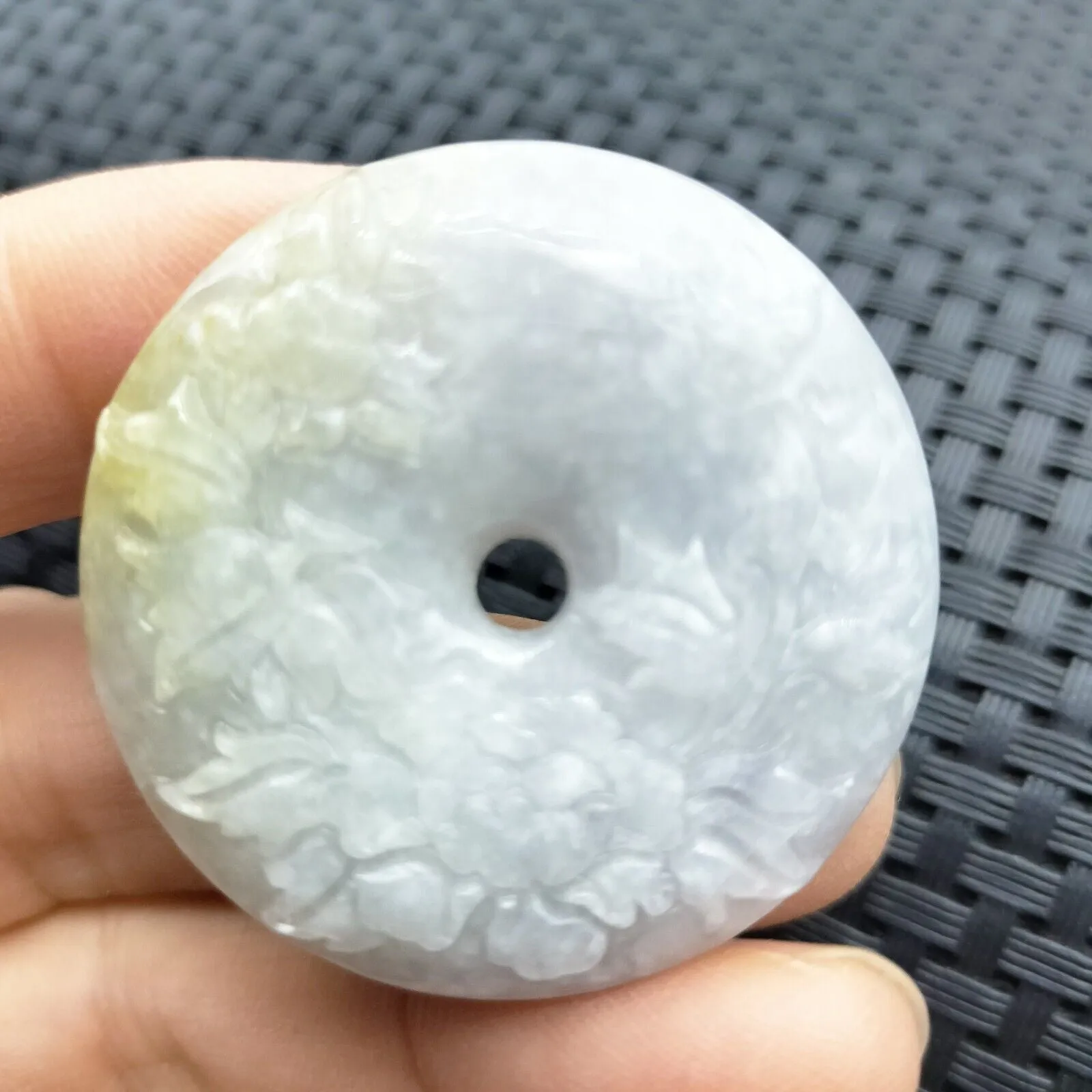 Certified Lavender Natural A Jadeite Pendant Orchid Flower Circle Donut