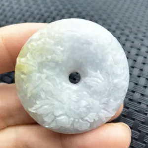Certified Lavender Natural A Jadeite Pendant Orchid Flower Circle Donut