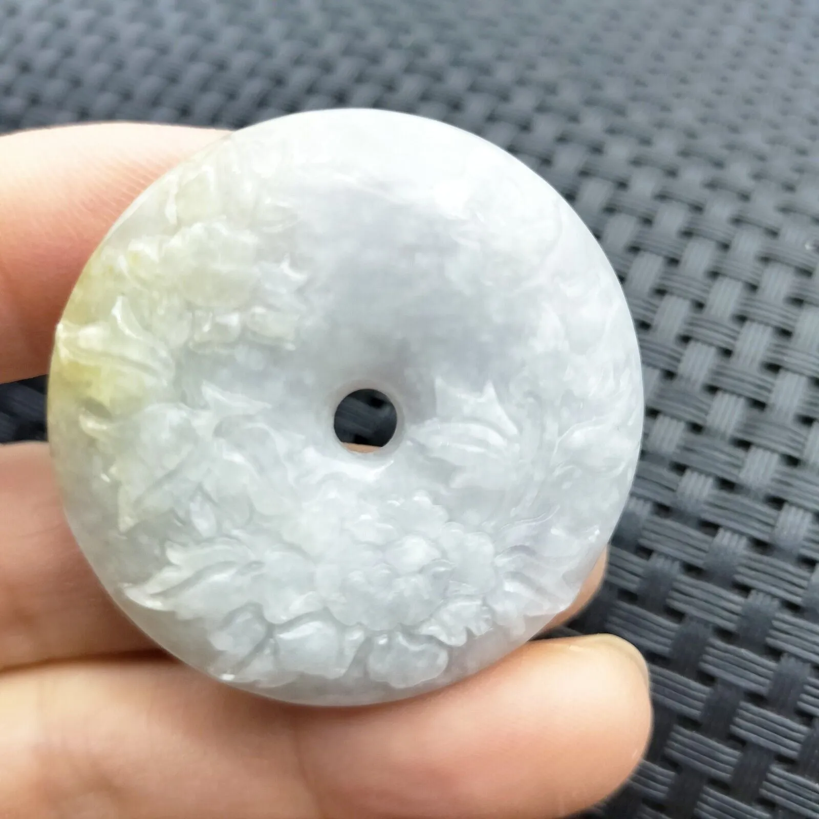 Certified Lavender Natural A Jadeite Pendant Orchid Flower Circle Donut