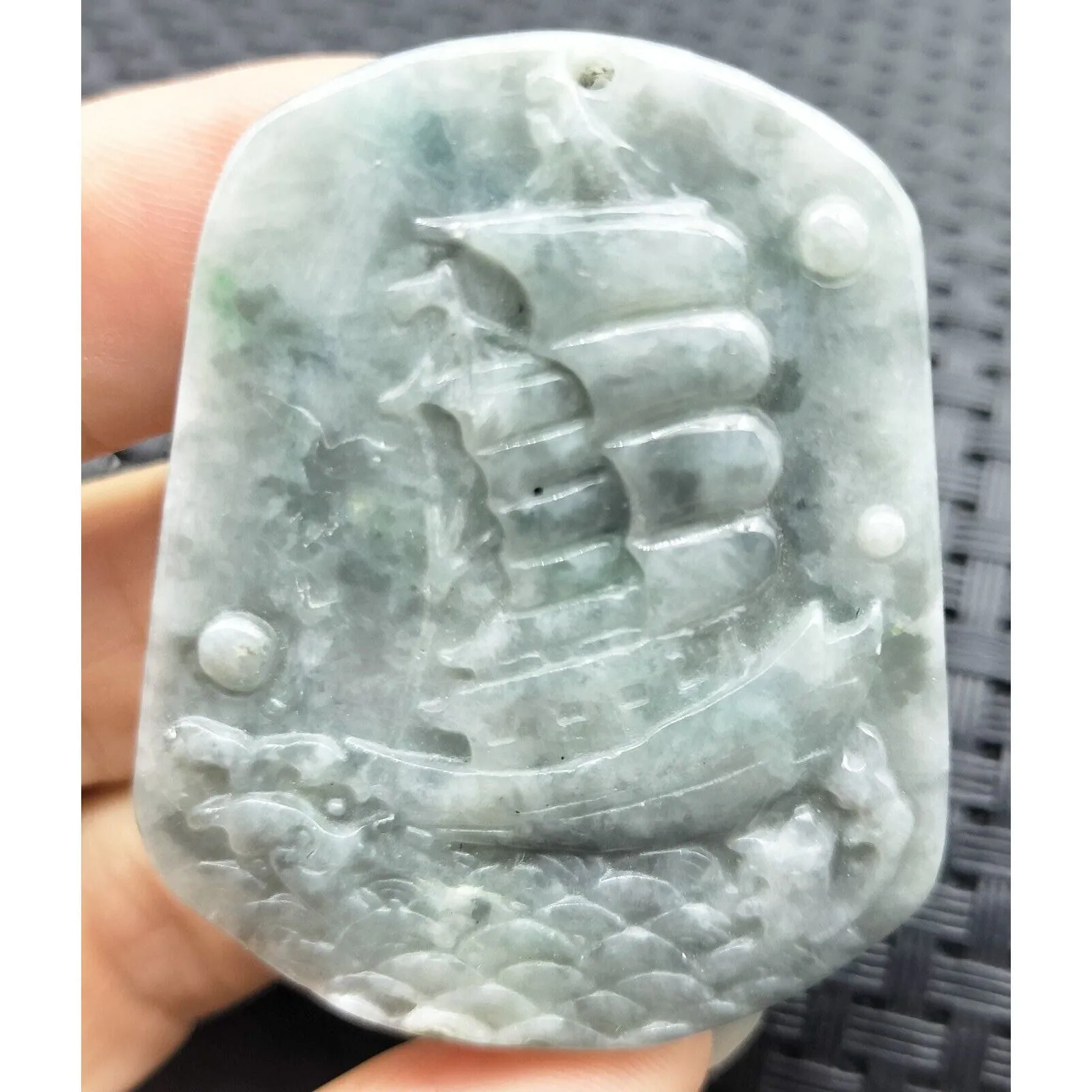Certified Lavender Natural Type A Jade Jadeite Carved Ship Bird Pendant
