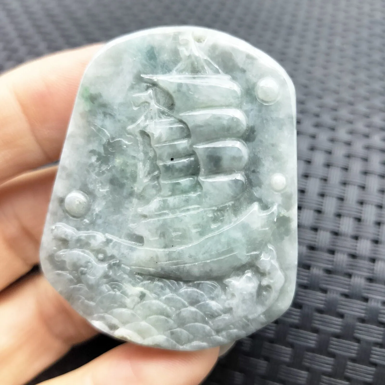 Certified Lavender Natural Type A Jade Jadeite Carved Ship Bird Pendant