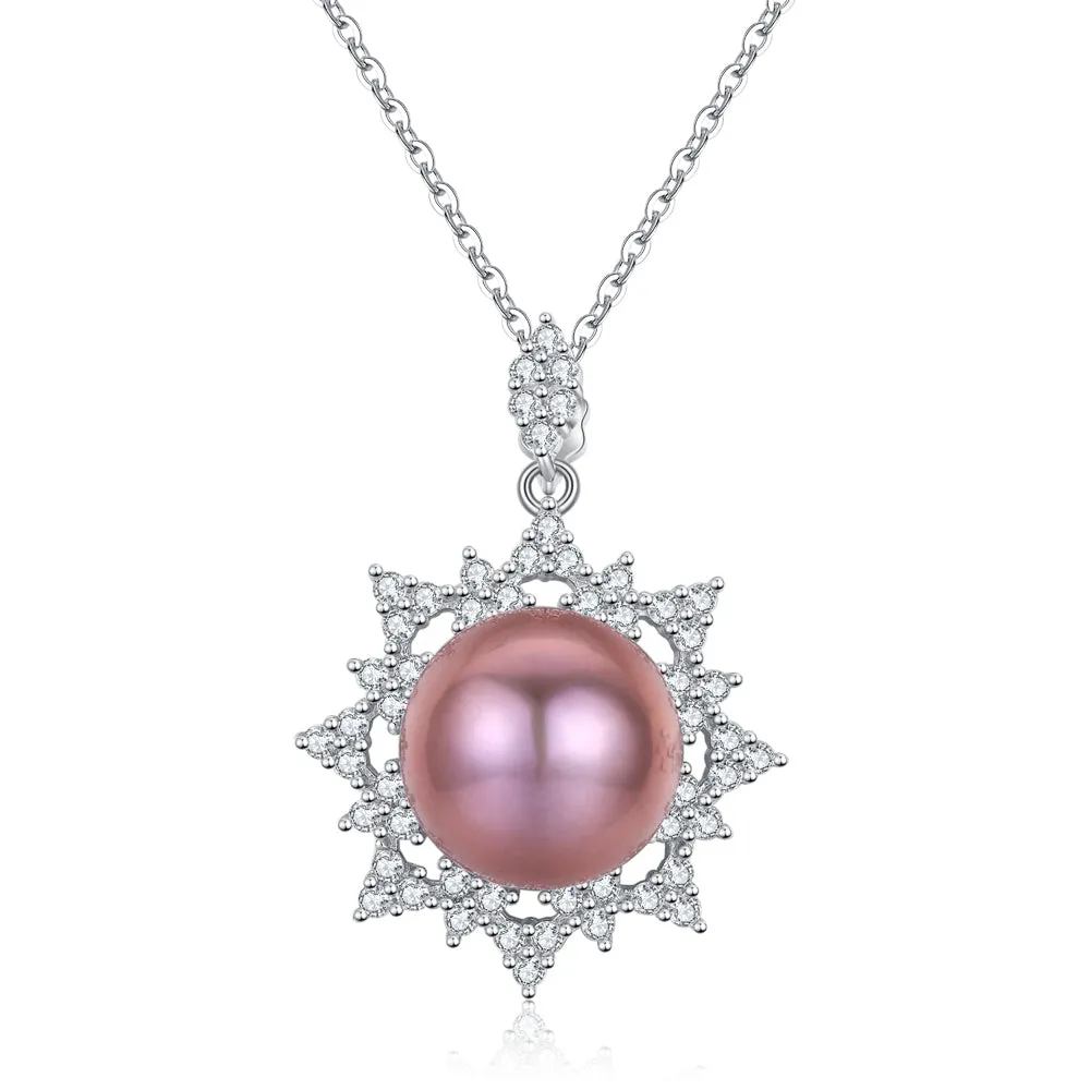 Crystal Snowflake Pink Pearl Necklace