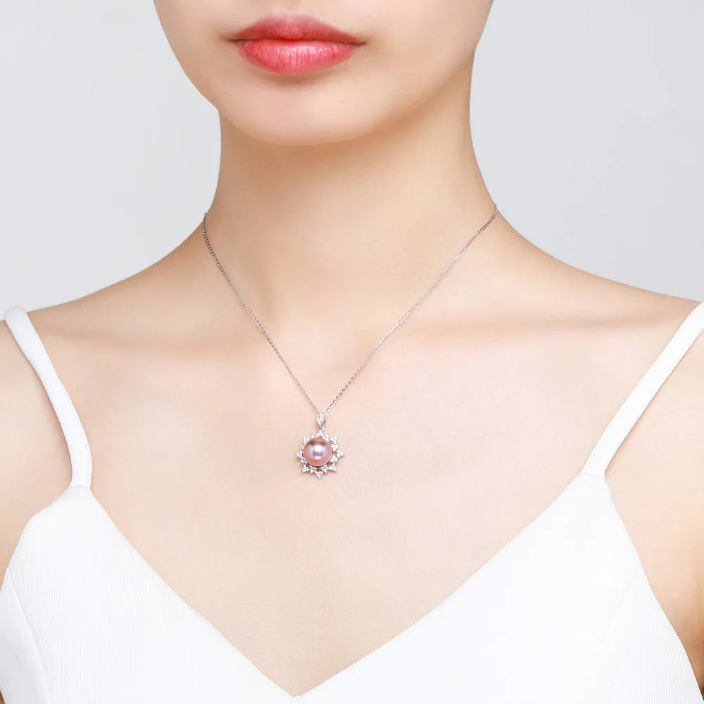 Crystal Snowflake Pink Pearl Necklace