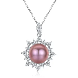 Crystal Snowflake Pink Pearl Necklace