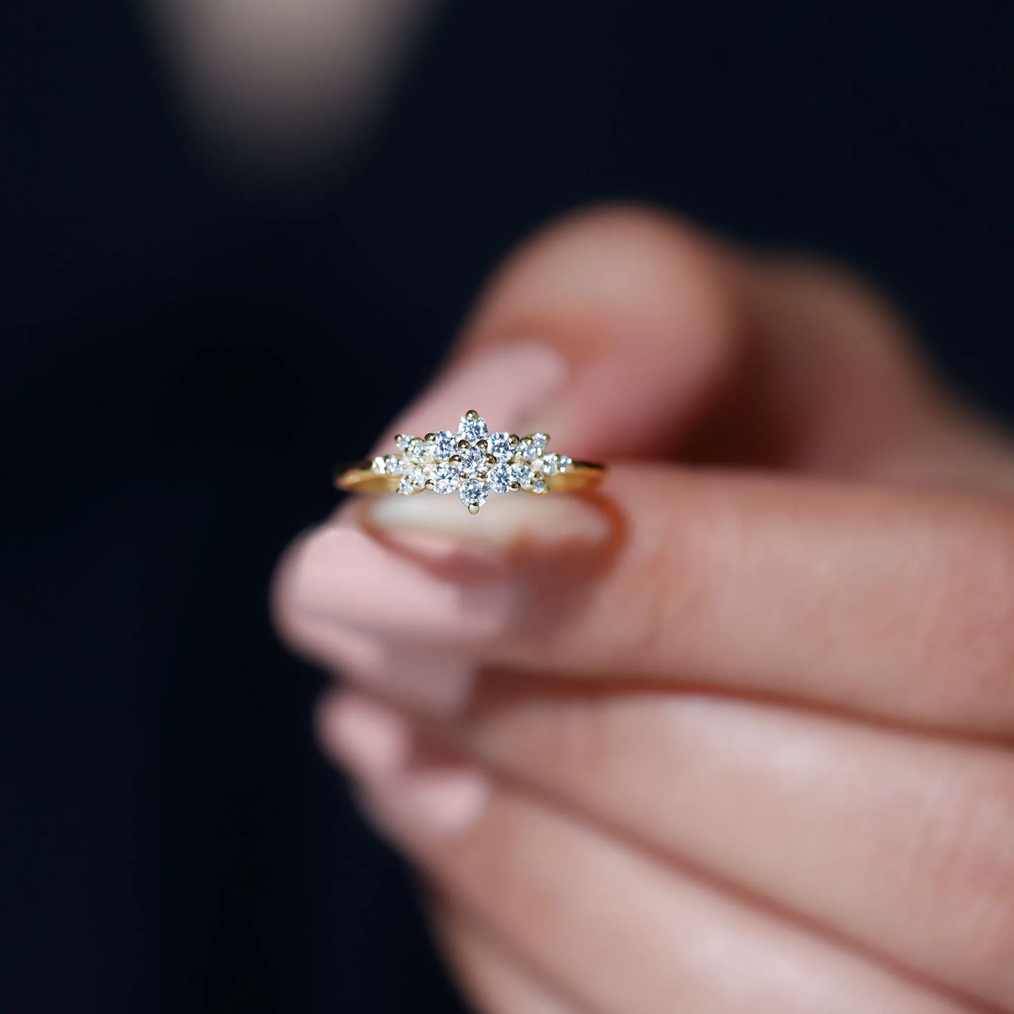 Cubic Zirconia Flower Cluster Engagement Ring
