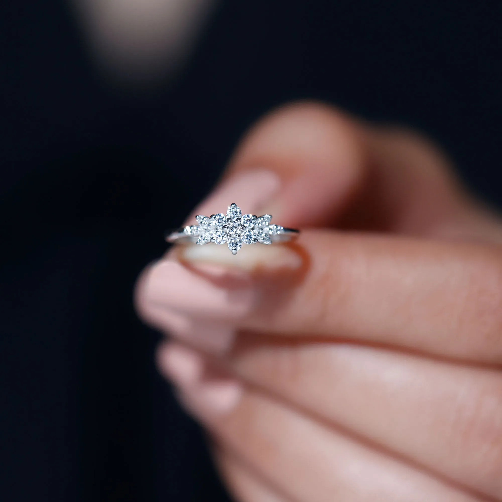 Cubic Zirconia Flower Cluster Engagement Ring