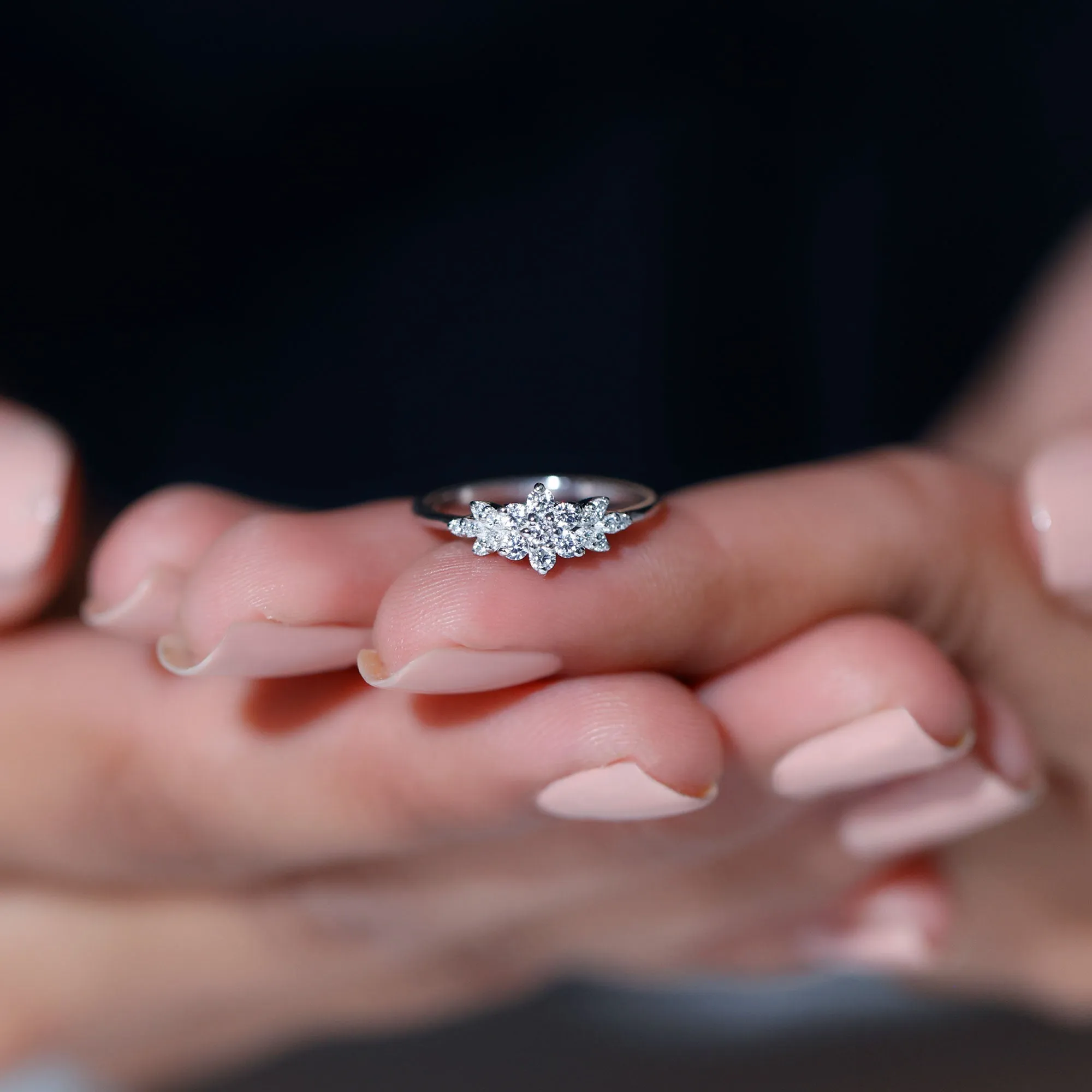 Cubic Zirconia Flower Cluster Engagement Ring