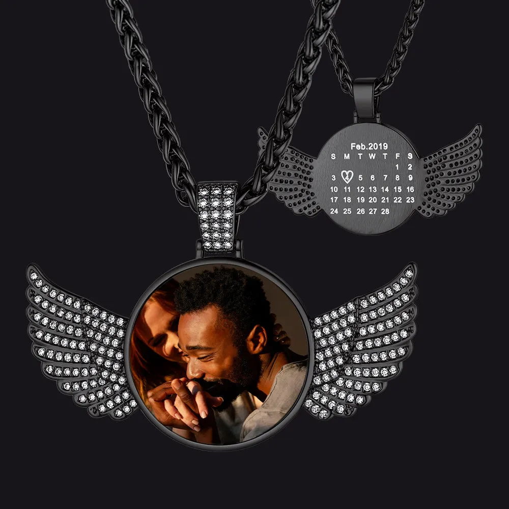 Custom Angel Wing Photo Picture Necklace with Calendar Gift