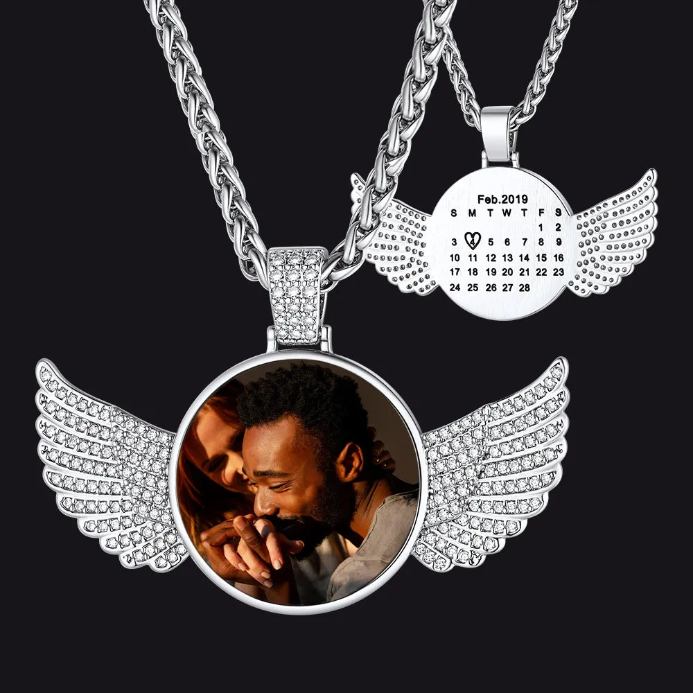 Custom Angel Wing Photo Picture Necklace with Calendar Gift