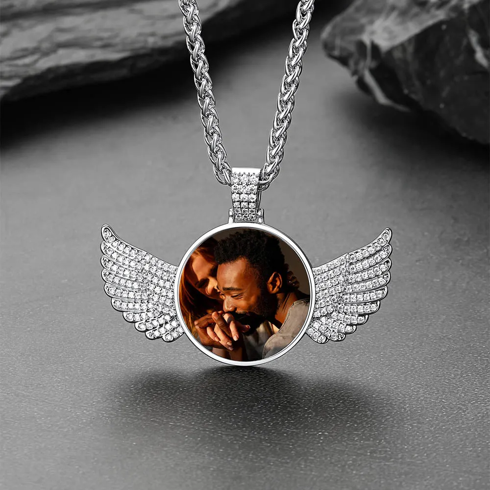 Custom Angel Wing Photo Picture Necklace with Calendar Gift